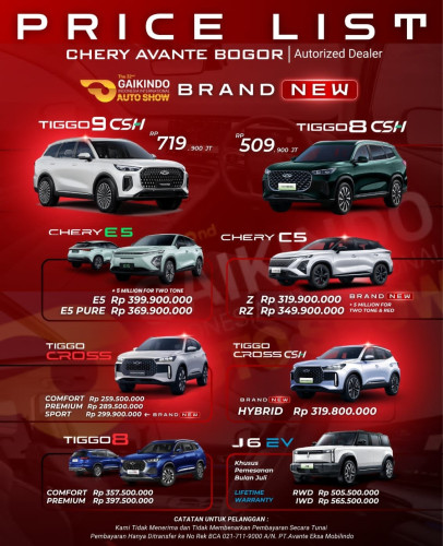 Pricelist Harga Chery pluit 2025